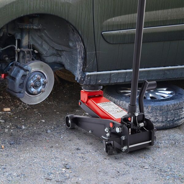 Arebos 3T Cric hydraulique de manœuvre avec pédale | 3 tonnes de capacité de Charge | 2 Supports | Cric de manœuvre pour l'atelier et Le Hobby | Cric Jack | Support de cric pour Voiture de Tourisme