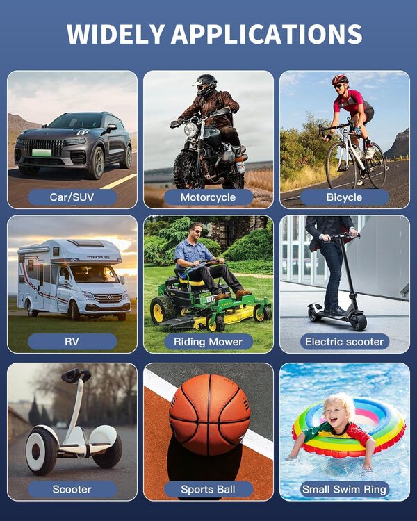 OMQ Gonfleur de pneu portable compresseur d'air sans fil pour pneus de voiture, accessoires de voiture 150PSI avec lumière LED pour voitures, balles, motos, vélos