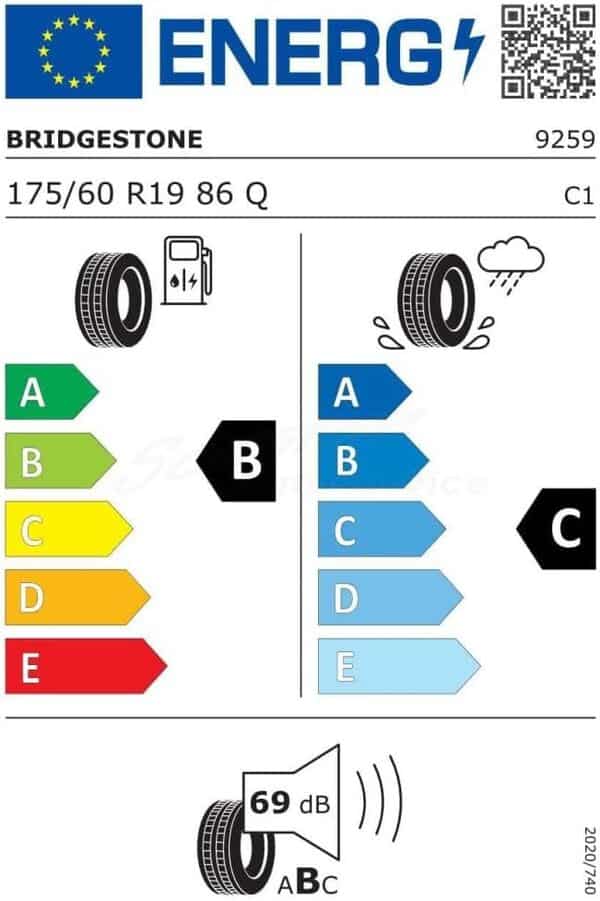 Bridgestone Ecopia EP 500 - 175/60R19 86Q - Pneu Été [Classe énergétique B]