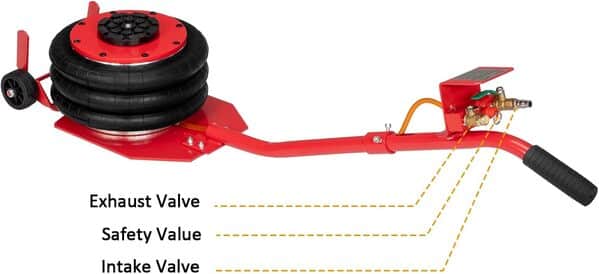 Cric pneumatique à triple sac de 3 tonnes/2993,7 kg - Cric pneumatique jusqu'à 30 cm 3-5S - Cric gonflable à levage rapide pour voitures avec longue poignée ronde réglable - Rouge
