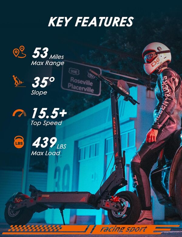 Kukirin G4 Trotinette Electrique, 2400W Moteur Batterie 60V 20Ah Autonomie 65-100km, 11 Pouce Pneus Hors Route Scooter Electrique Adulte avec 3 Modes de Vitesse, Trottinette Électrique Tout Terrain