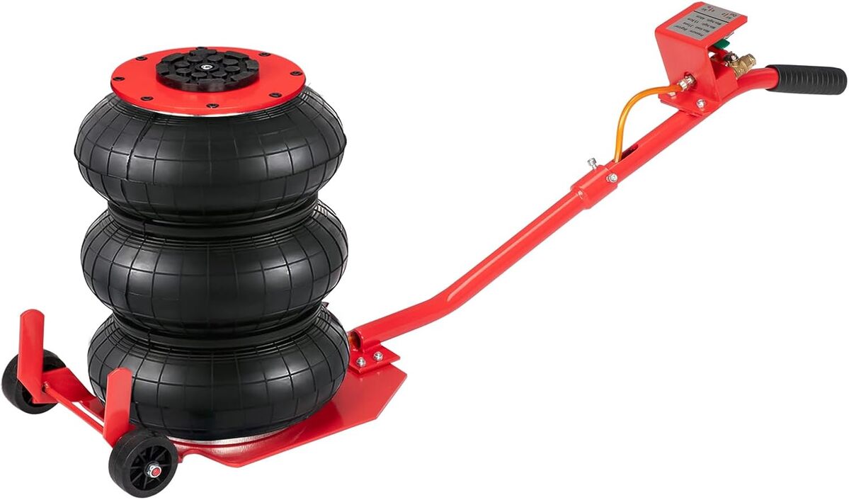 Test du cric pneumatique triple sac 3 tonnes : levage rapide et efficace