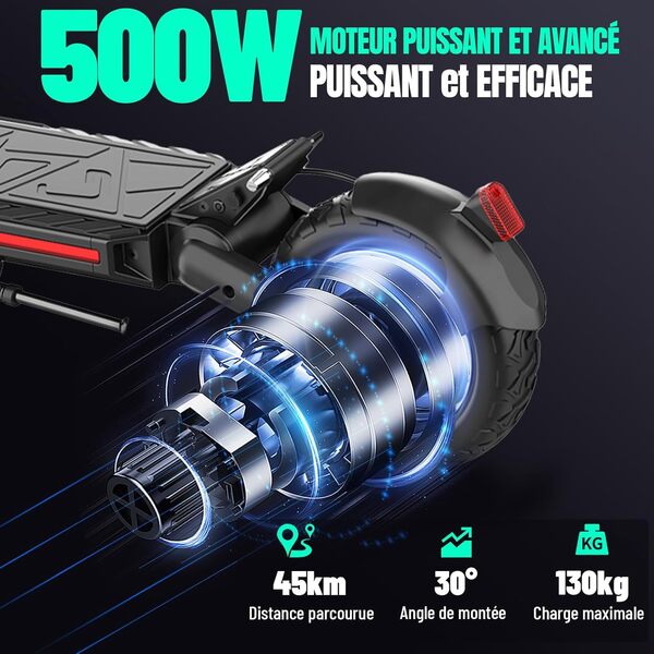 TODIMART G2 Trotinette Electrique Adulte,Moteur 500W Nominale 800W Max Autonomie 45KM,10 Pouces Tubeless Tout-Terrain Pneus,Hauteur de Guidon réglable, Orange