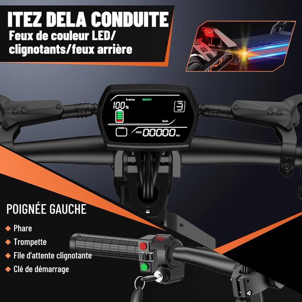 TODIMART Trottinette Electrique Adulte Professionelle S9 Moteur 1000W Batterie 48V 20.8Ah Trotinette Electrique Autonomie 55-65KM Pneus Tout-Terrain Tubeless de 10 Pouces,Noir