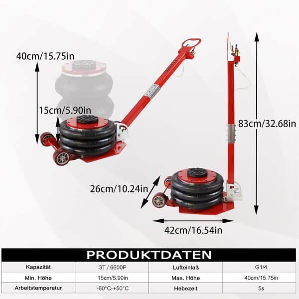 LZQ Cric pneumatique 3 tonnes 6600 LBS Cric pneumatique à air comprimé Cric Air Jack pour voitures familiales, camions et voitures - Rouge