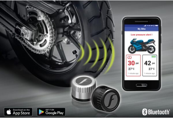 FOBO Bike 2 Système de contrôle de Pression des pneus avec Application - Capteur de Pression des pneus Intelligent Bluetooth 5.0 pour Les Motos Manomètre de Pression des pneus - Noir
