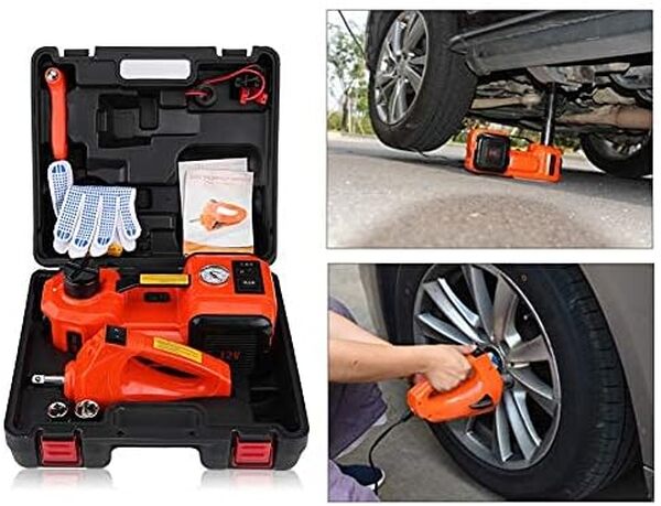 12V 5T Cric Electrique Levage Voiture Auto SUV avec Boiter de Transport (Cric 5T + Boulonneuse)