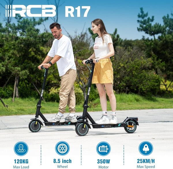 RCB R17/R19 Trottinette Électrique Adulte, Jusqu'à 25 km/h, Pneus Solides 8.5''-10'',350W-500W, 7.8-16.8Ah,Autonomie 23-50KM, Contrôle APP, Charge Max 120/150 kg, Double Frein, Double Amortisseur