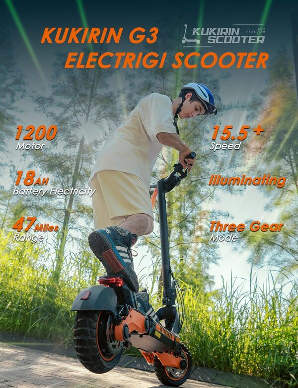 Kukirin G3 Trotinette Electrique Adulte, Batterie 52V 18Ah Autonomie 80km Moteur 1450W, Trottinette Adulte Pliable de 25 km/h, 10'' Pneus Double Frein & Feu de Direction, Electric Scooter pour Urban