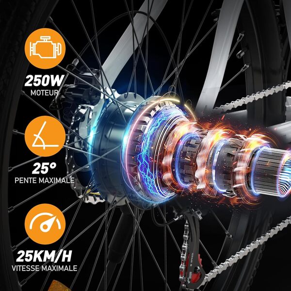 HITWAY Vélo Électrique, VTT Électrique avec Batterie au Lithium Amovible 36V12Ah, Ville E-Bike avec 7 Vitesses, Moteur 250W, Autonomie 35-90km pour Adulte