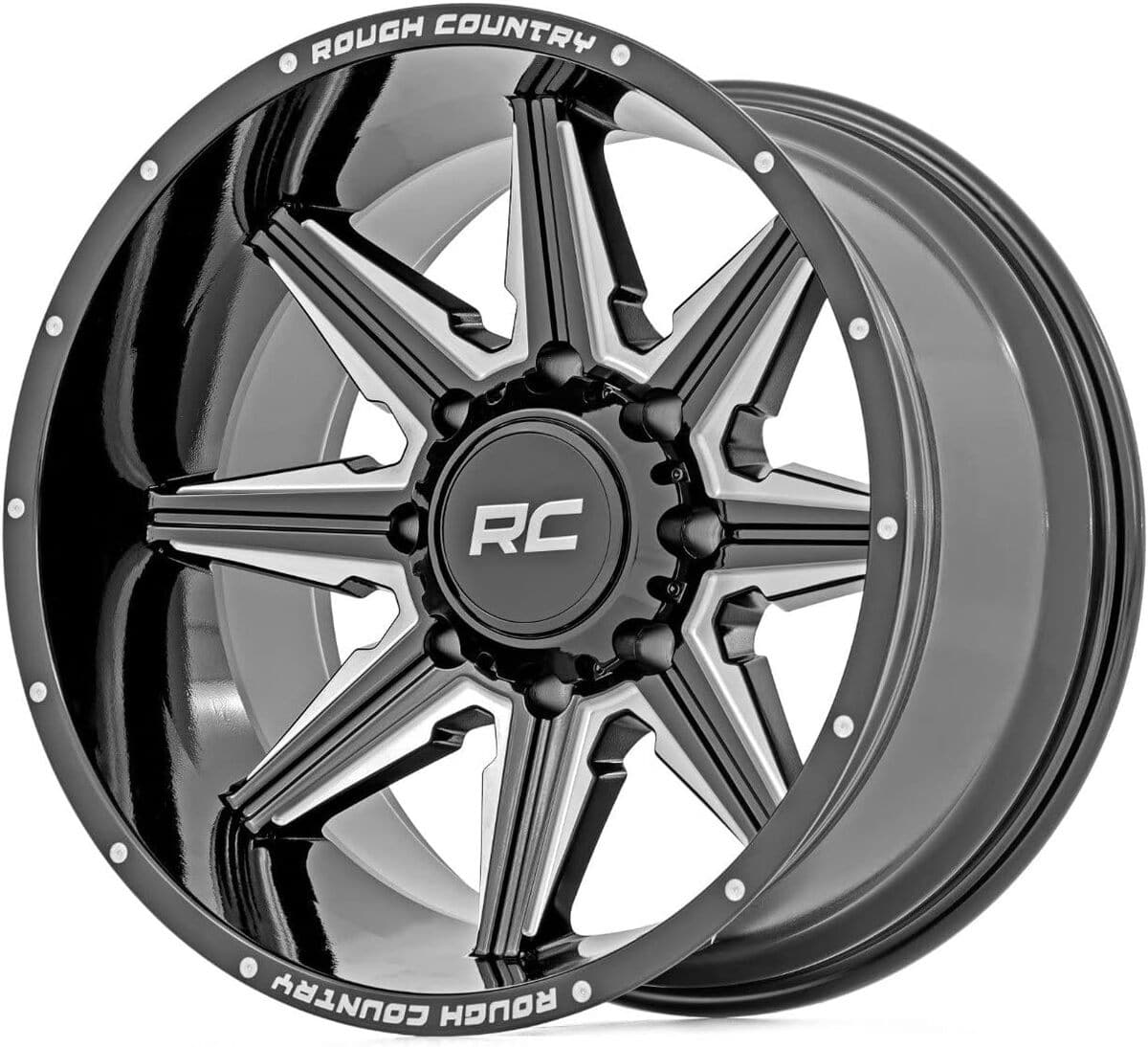 Test de la roue monobloc 20 x 12 noir brillant Rough Country 91201217M