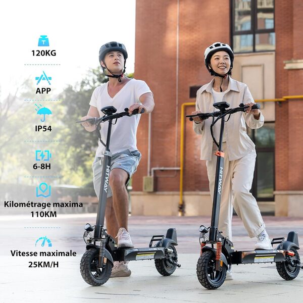 HITWAY Trottinette Electrique Adulte 10 Pouces, Batterie 15.6-27AH Moteur 800W, Scooter Electrique Pliable, 3 Modes de Vitesse,Vitesse Maximum 25KM/H, Pneu sans Chambre à air, avec Clignotants, APP