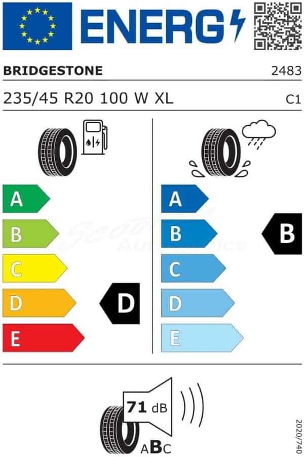 Bridgestone Dueler H/P Sport XL FSL - 235/45R20 100W - Pneu Été [Classe énergétique D]