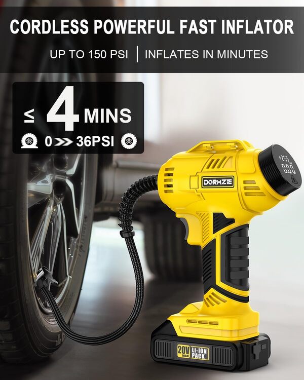 dormzie Gonfleur de pneu sans fil, compresseur d'air portable, 150 psi, pompe à air portable pour pneus de voiture