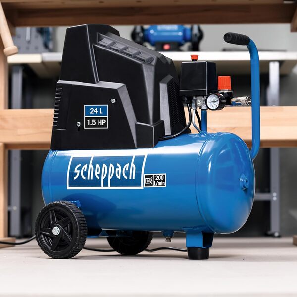 Scheppach Compresseur à air HC30o | 1100 W | Admission d'air 200 L/min | Cuve de 24 Litres | 8 bar | Sans huile & Longue durée de vie | Avec 13 accessoires inclus