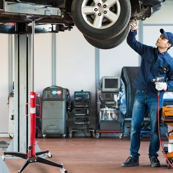 Arebos Crics de levage | Vérin de fosse hydraulique en acier | 500 kg | Rouge - Noir | Réglable en hauteur de 105 à 185 cm | Acier | avec 4 Roulettes