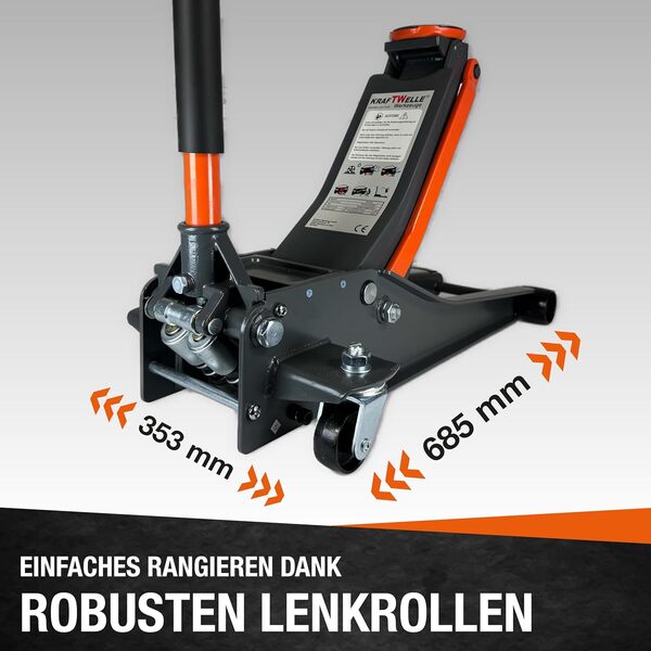 Kraftwelle Cric hydraulique 4T - Extra plat - 75 mm - 500 mm - 3000 kg - Double piston