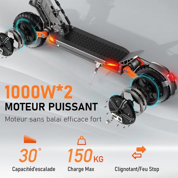 JOYOR Trottinette Electrique Adulte S/T Serie Autonomie 50-90KM Batterie 48/60V 13/18/26Ah Moteur 600W/600W*2/1000W*2 Trotinette Electrique Puissante Tout Terrain Ultra Legere Double Suspension