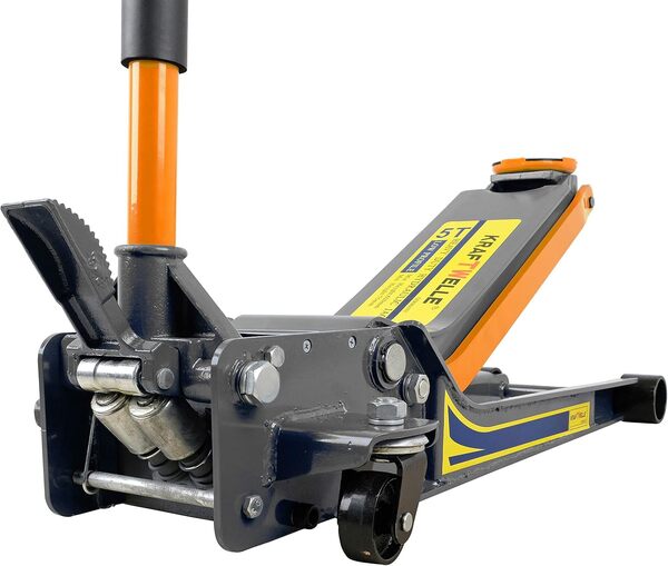 KrafTWelle Cric professionnel 5T plat bleu (profondeur d'insertion 75 mm, hauteur maximale 620 mm, capacité de charge 5000 kg