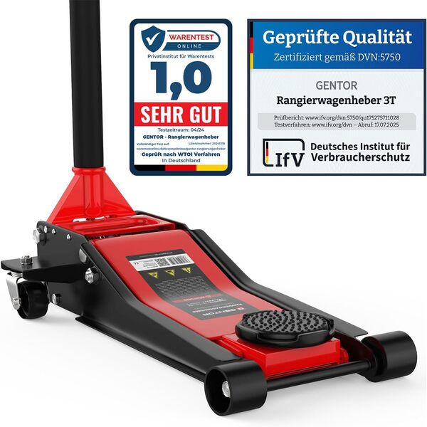 Cric hydraulique 3T - Hauteur de Levage Plate : 75-505 mm - avec 2 Supports en Caoutchouc - Cric hydraulique Professionnel - roulettes de Levage à 360°, GTWH3000