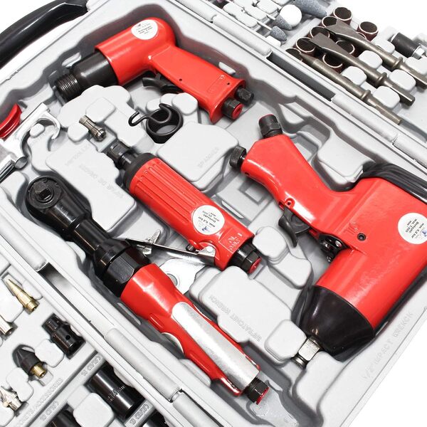 WilTec Jeu d’Outils pneumatiques 71 pièces – avec Clé à Chocs, Marteau et Nombreux Accessoires – Jeu d’Outils pneumatiques à air comprimé