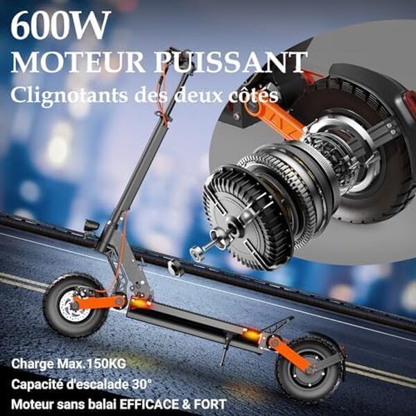 Trottinette Électrique Adulte, Batterie 60V/48 13/18Ah,Moteur 600/2000W,Trotinette Electrique Puissante Tout Terrain Ultra Legere Double Suspension,10 Pouces Scooter Électrique lectrique