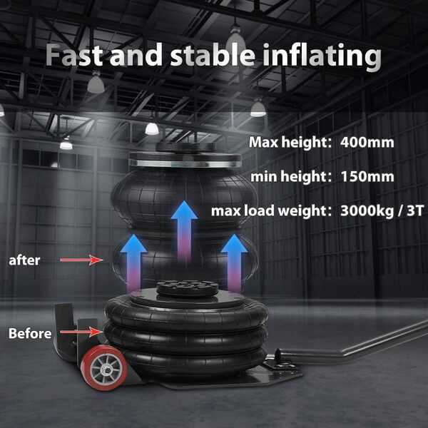 Anbull Cric pneumatique 3T,airbag épais amélioré pour Voiture Hauteur de Levage 150 mm-400 mm Capacité 6600 LBS