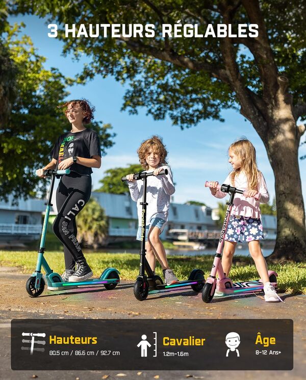 FanttikRide C9 Pro Trottinette Électrique Enfant 1,2-1,6 m, Lumières Arc-en-Ciel, Vitesses 8/13/16 km/h, Autonomie 8 km, Écran LED, Hauteur Réglable, Pliable, Charge maximale 60 kg