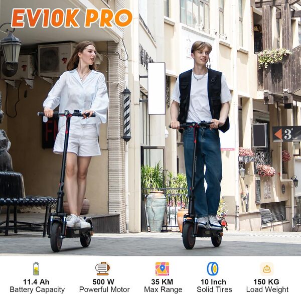 EVERCROSS EV10K Pro Trottinette Électrique Adulte, 10'' Scooter Electrique Pliable, E-Scooter avec App Control, Batterie 410WH, Vitesse Max 25km/h, Moteur 500W, Affichage LED, Double Amortisseurs