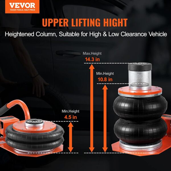 VEVOR Cric Pneumatique 3 tonnes, Cric de Levage Pneumatique avec Colonne Surélevée et 6 Tubes en Acier, Facile à Soulever et Compact, pour Berline, SUV, Camionnette, Réparation Automobile, Garage