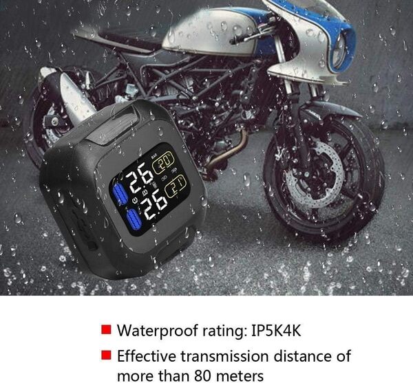 KSTE Capteur Pression Pneu, Moto sans Fil TPMS capteur de Pression des pneus Moniteur système avec 2 capteurs externes