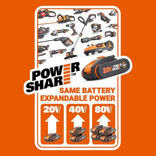 WORX 20V Compresseur à Air Portatif sans fil WX092, PowerShare, Gonfleur Pneus Voiture avec Projecteur LED Puissante & SOS, Max.150 PSI, Pompe a Vélo/Voiture