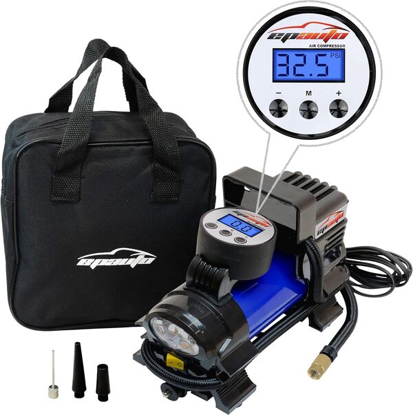 Epauto Compresseur d'air portable 12 V DC, gonfleur de pneu numérique par 100 psi