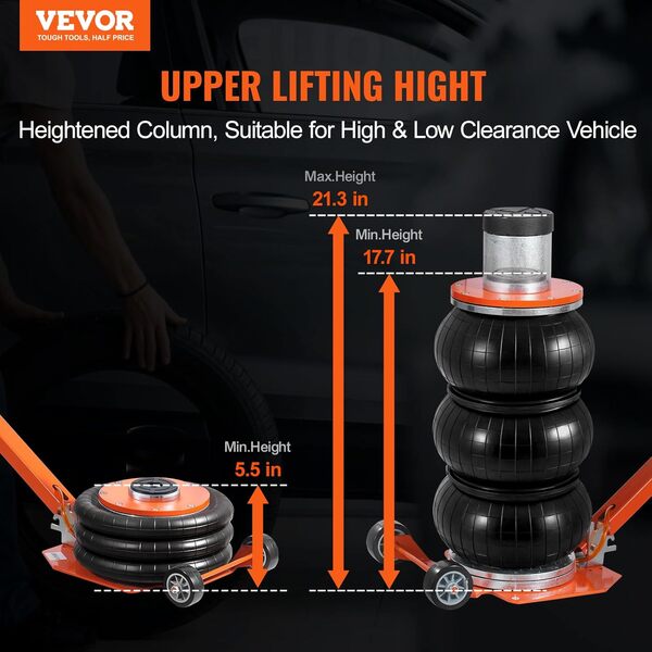 VEVOR Cric Pneumatique 3 tonnes, Cric de Levage Pneumatique avec Colonne Surélevée et Poignée Réglable, Facile à Soulever et Compact, pour Berline, SUV, Camionnette, Réparation Automobile, Atelier