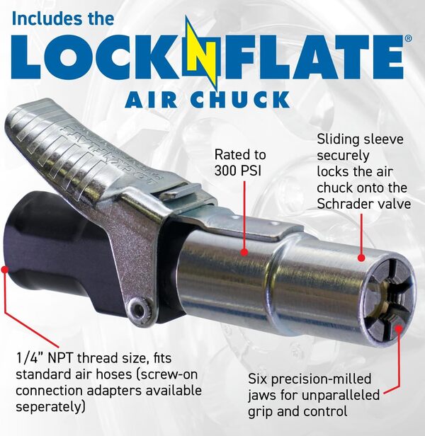 LockNFlate Gonfleur de pneu avec jauge numérique
