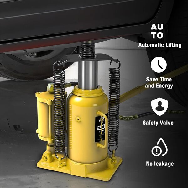 Yellow Jacket Cric pneumatique pour Bouteille d'air 20 tonnes avec Pompe Manuelle et Pompe à air, cric hydraulique à air pour camions Lourds, Jaune