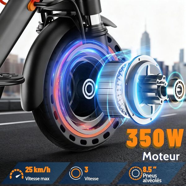 Trottinette Electrique Adulte antivol Ultra Legere, Autonomie 30km Trotinette Électrique Pliable 350W Batterie 36V 7.8Ah, pneus nid d'abeille increvables APP déverrouillée Scooter Electrique Adulte