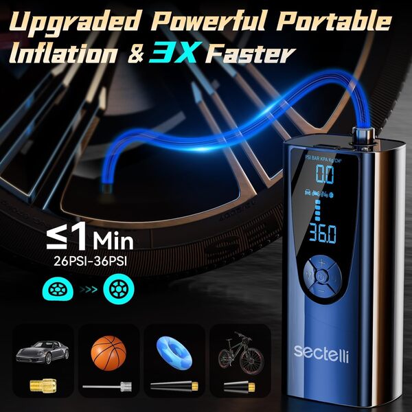 Pompe à air portable pour vélo, pompe à air rechargeable pour pneus de voiture, compresseur d'air automatique, gonfleur de pneu sans fil 150 PSI pour moto, vélo, balle, accessoires de voiture pour