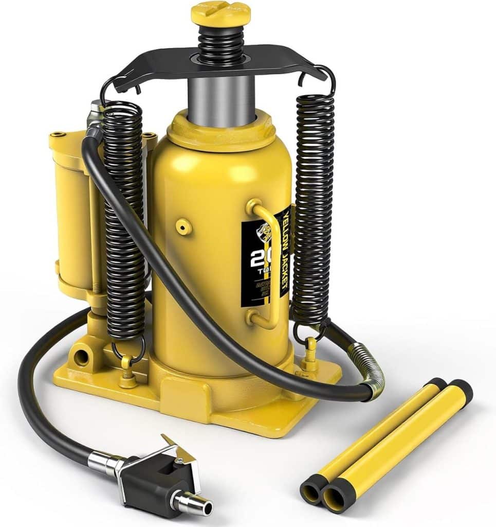 Test : cric pneumatique Yellow Jacket 20 tonnes - performance et puissance pour camions