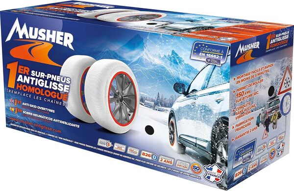 Chaînes neige chaussettes textile PREMIUM MUSHER Taille 9 Made in France (la paire)