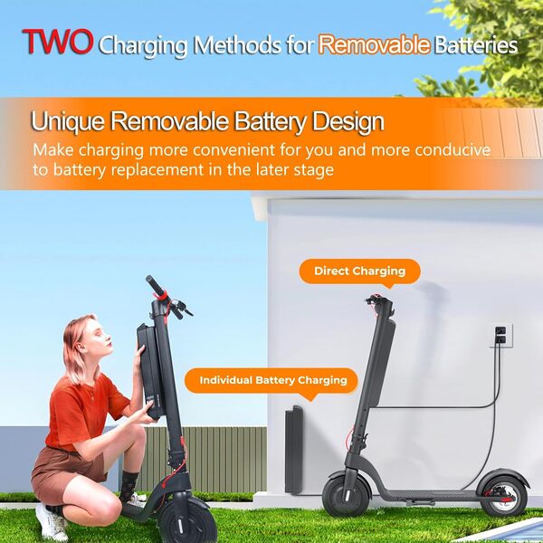 HX Trotinette Electrique Adulte avec Batterie Amovible, Moteur 350W, 25KM/H, Trottinette Électrique Portable 10'' Pneus Nid d'abeille Increvables