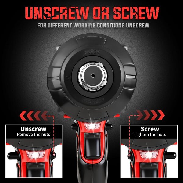 TEENO Clé à Chocs Sans Fil Brushless 3/4 de Pouce Sans Fil Brushless, Couple Max 1600 N·m, 2 Batteries 4.0 Ah, Tête Pivotante 90°, Base Rotative 180°, Inclut Adaptateur 3/4