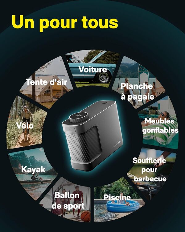 HOTO Pompe à Air Master, Gonfleur Portable sans Fil pour Voiture et Vélo, Électrique avec 9 Modes, Alimentation Double pour Bouées, Matelas, Kayak, Tente, Planche à Pagaie, Sup