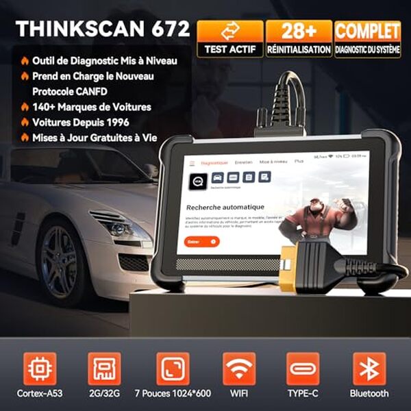 Découvrez le diagnostic intelligent et les réinitialisations multiples du scanner OBD2 THINKCAR ThinkScan 672 pour optimiser la santé de votre véhicule.