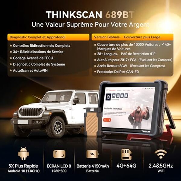 Découvrez notre test détaillé du diagnostic THINKCAR THINKSCAN 689BT : performance complète, fonctionnalités avancées et avis d'experts pour choisir votre outil de diagnostic automobile.
