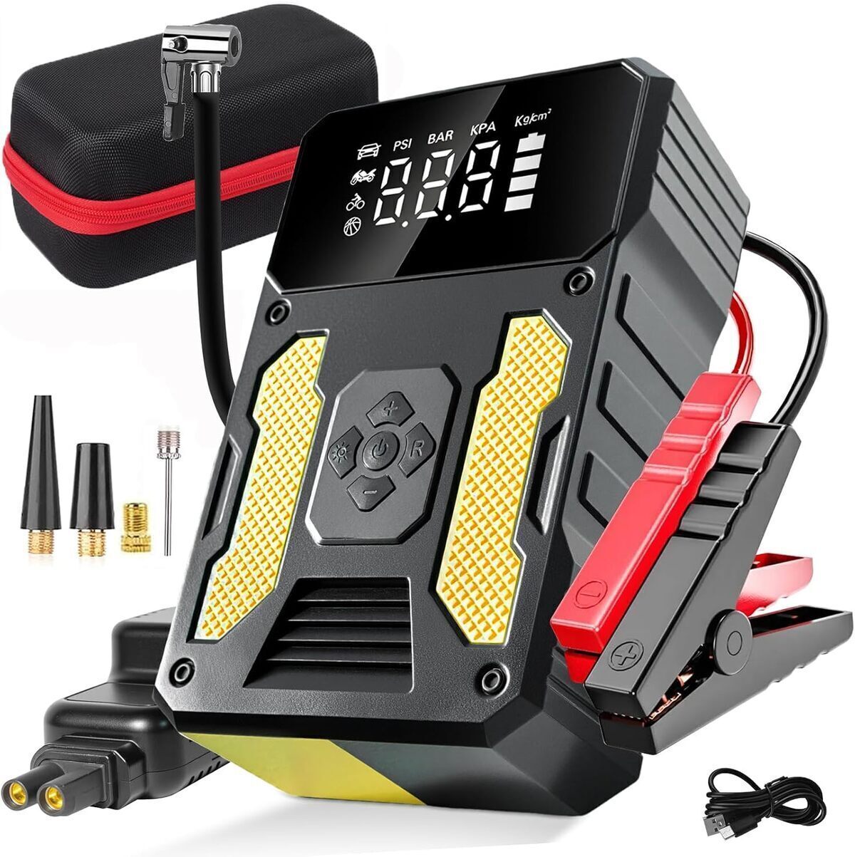 Test du booster batterie voiture 6000A avec compresseur d'air et lampe LED